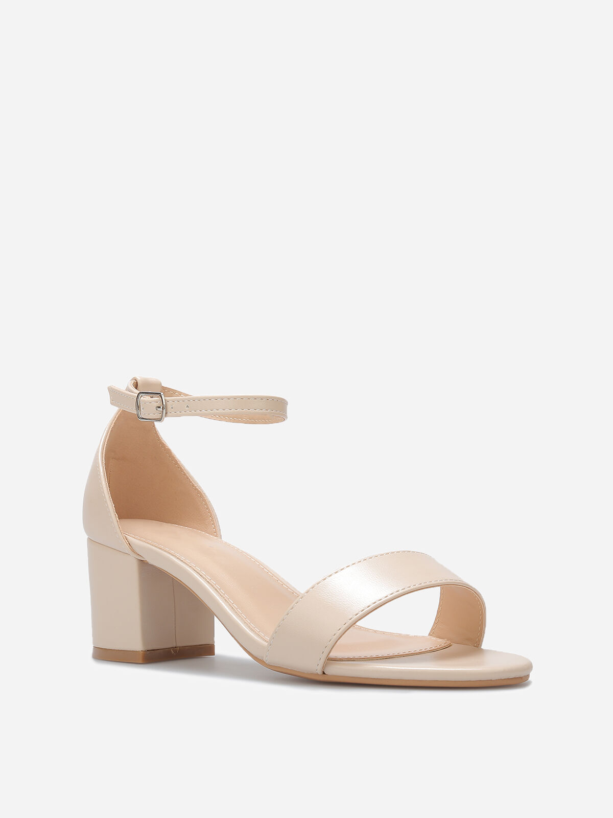 Sandales en simili à petit talon carré- Beige