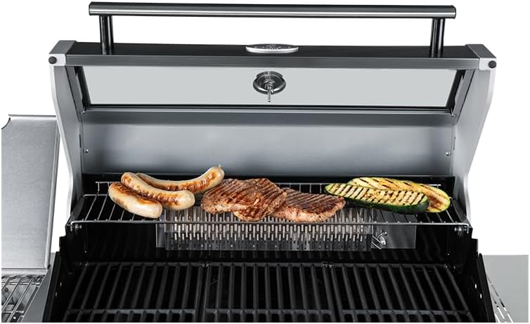 CHEF CUISINE BBQ Gasgrill – Outdoor Gasgrill 4 Brenner mit Seitenbrenner und Infrarot aus rostfreiem Edelstahl, 20,7 kW, 3-teilige Grillfläche, Grillhaube mit Sichtfenster und Thermometer, Grillwagen