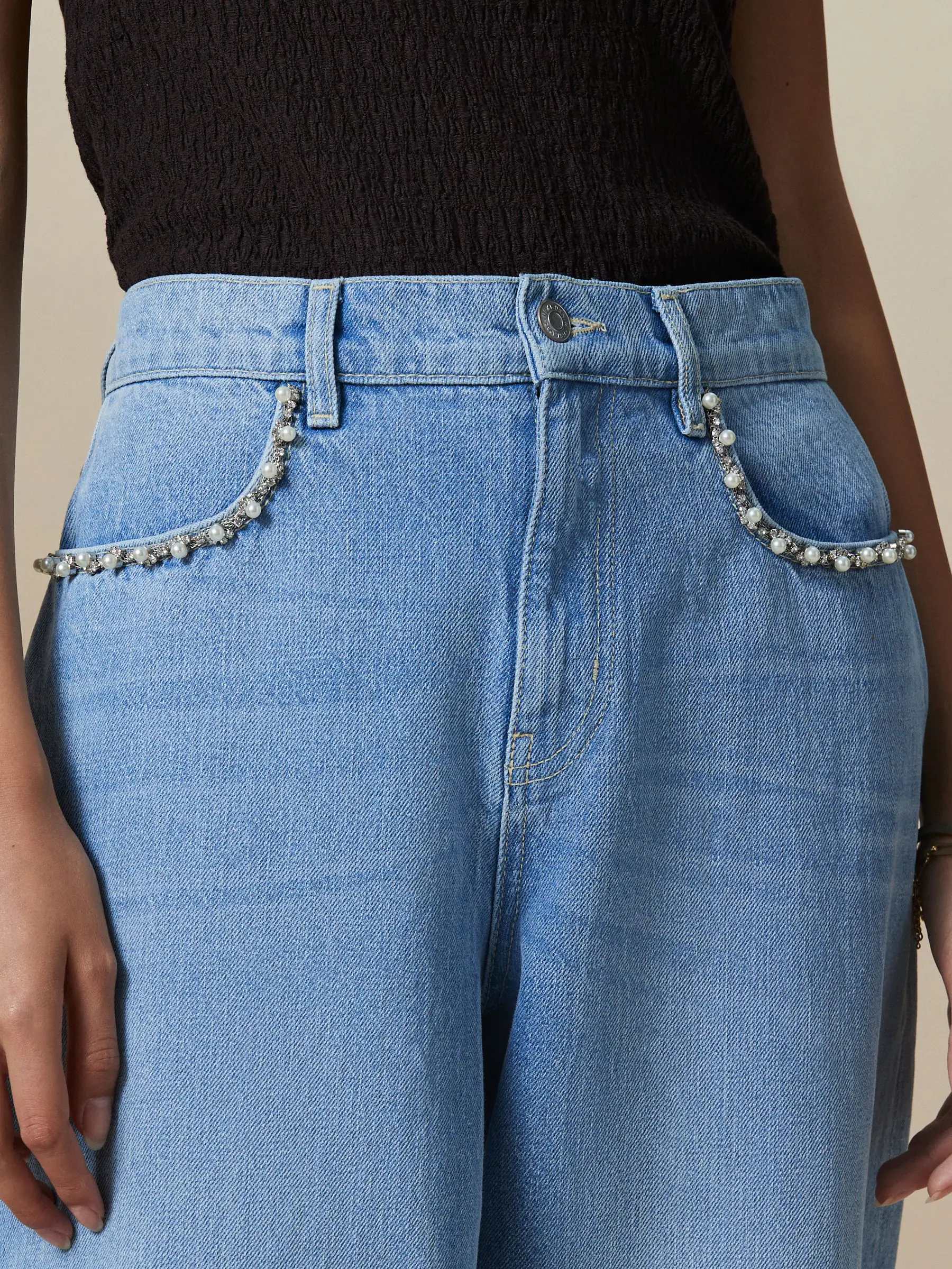 Lichtblauw - Embellished Pocket Barrel Jeans