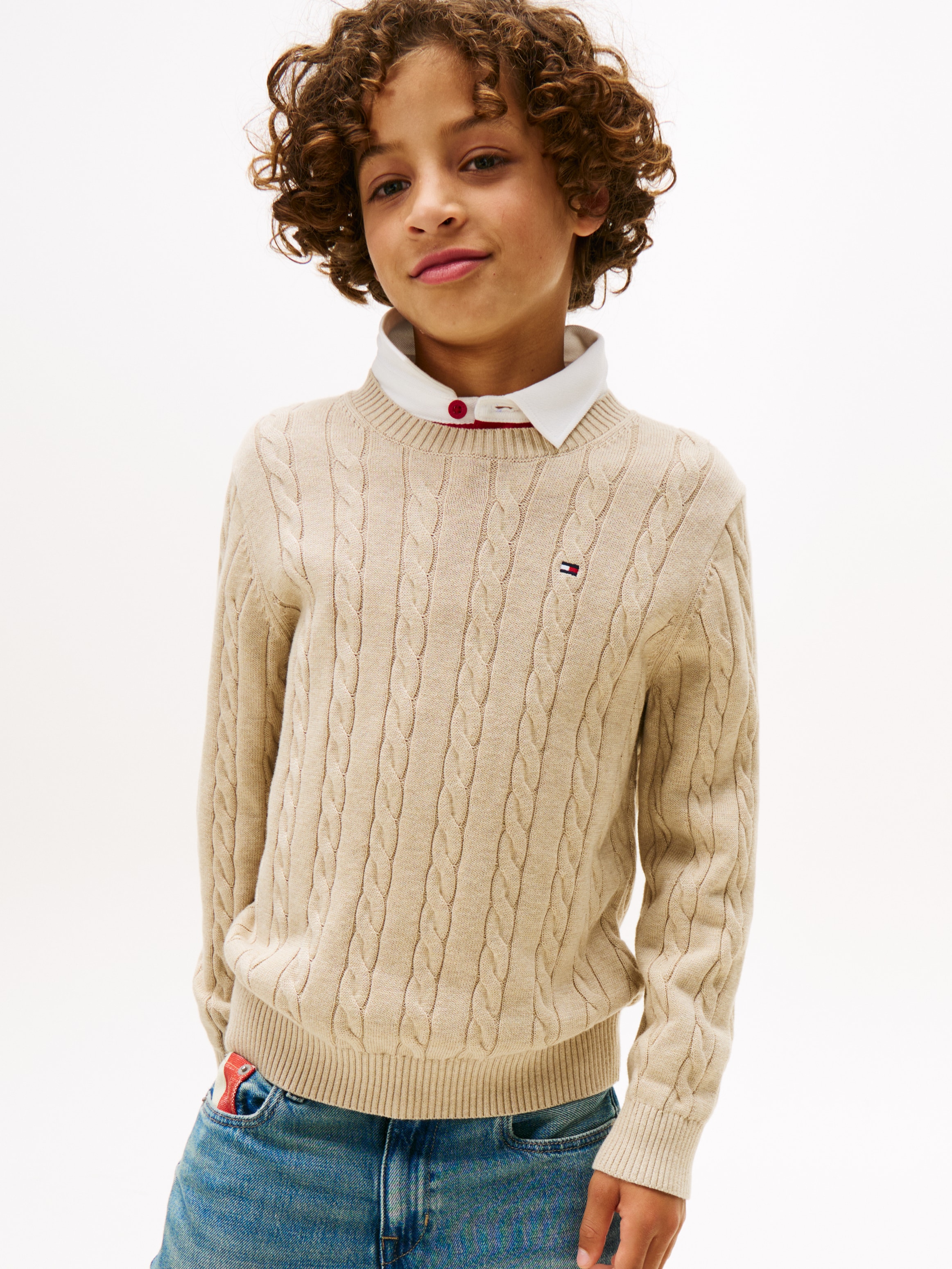 Tommy Hilfiger Strickpullover »COTTON CABLE SWEATER«, für Kinder bis 16 Jahre, mit Zopfmuster