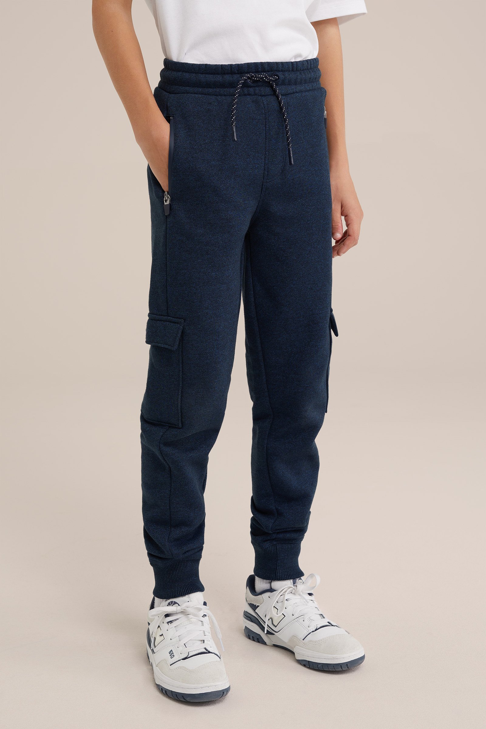 Jongens joggingbroek met cargozakken en opdruk Blue Ridge Marineblauw