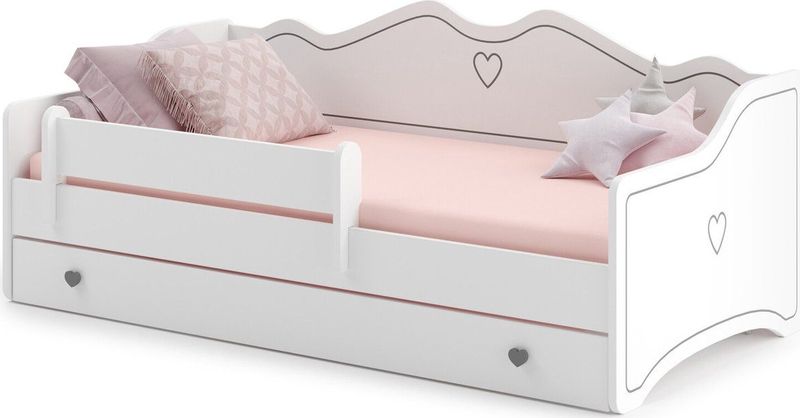 Kinderbed - 160x80cm - met matras & lade - grijs wit