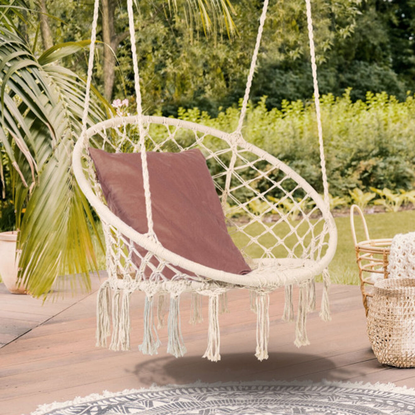 Pratik Garden Hamac macramé avec Coussins beige  - 60x50x120 cm
