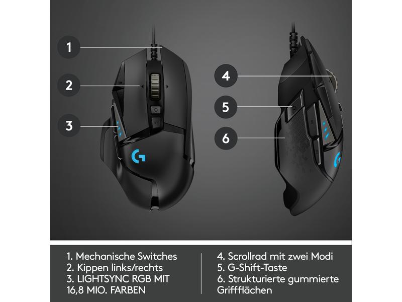 Logitech Gaming-Maus G502 HERO Hochpräzise Gaming-Maus mit justierbarem Handling und RGB-Beleuchtung