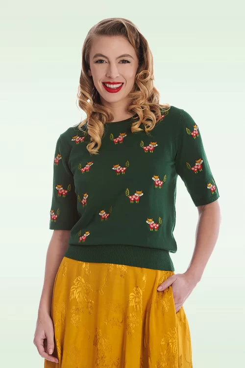 Banned Retro Scandi fox trui in groen