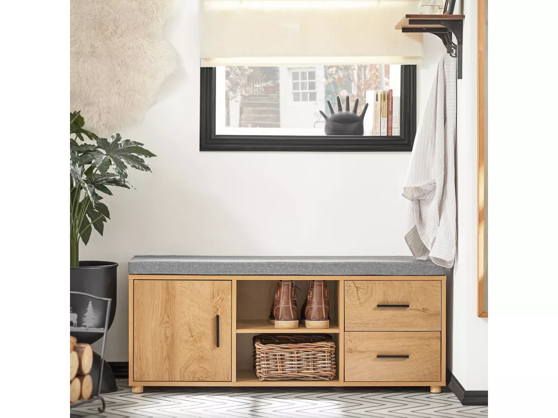 Banc de Rangement à Chaussure avec coussin rembourré 2 compartiments 1 porte et 2 tiroirs, FSR148-N