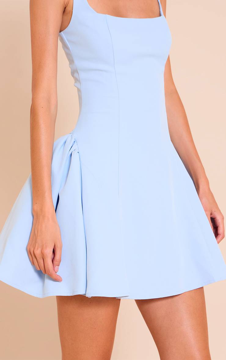 Bleu Pâle Robe Droite Tissée À Encolure Carrée