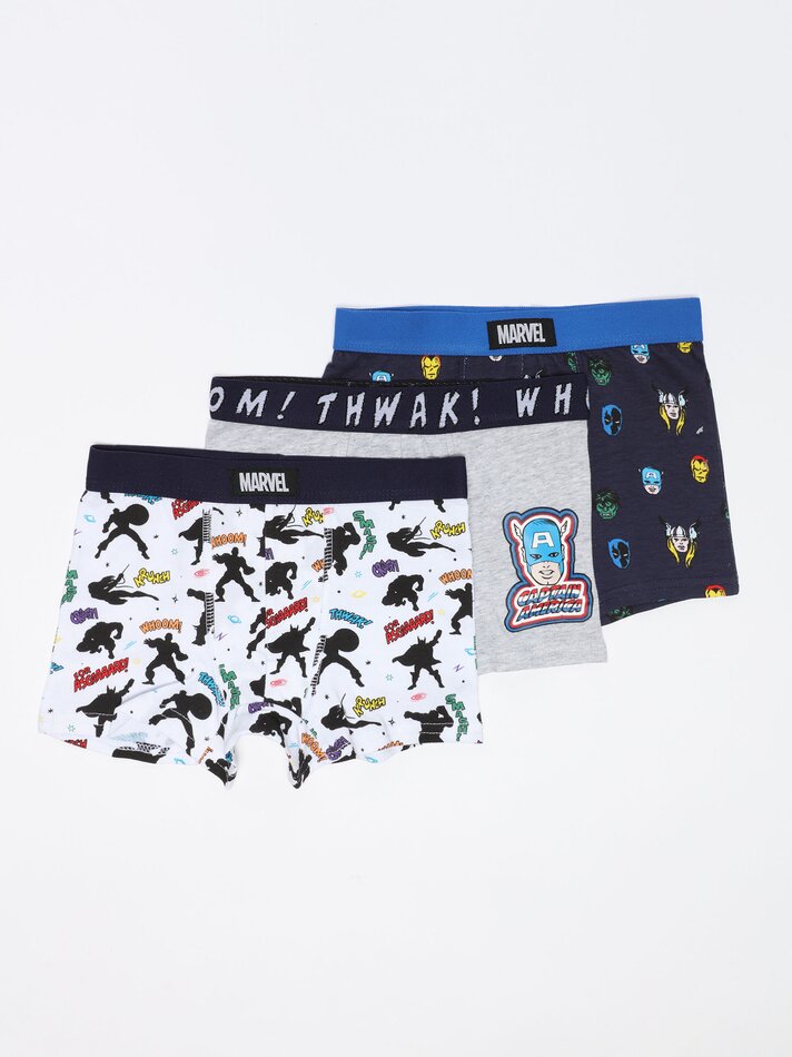 Conjunto com 3 Cuecas Boxer de Super-Heróis da Marvel - Cores Variadas