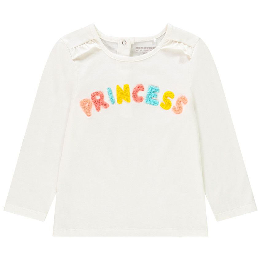 T-shirt manches longues en coton bio pour bébé fille - Ecru