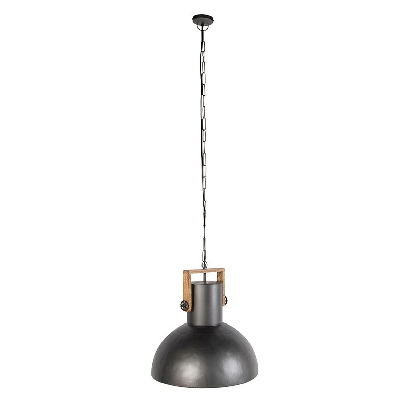 Industriele hanglamp donkergrijs met mango hout - Mangoes
