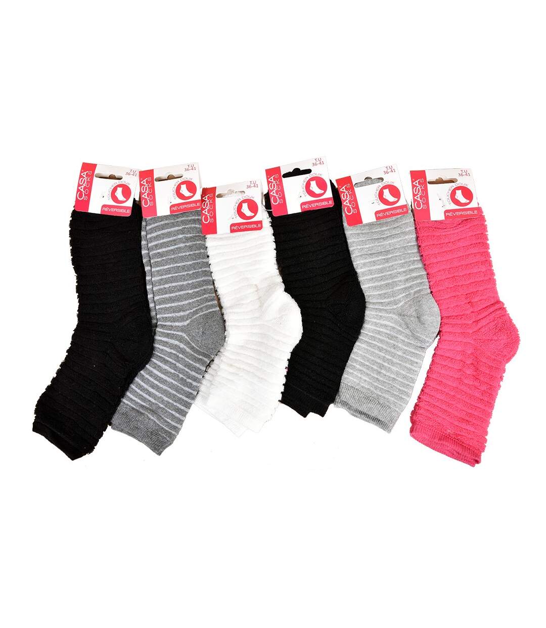 Chaussettes pour Femme Casa Socks Toucher Doux Pack de 6 Paires Réversibles