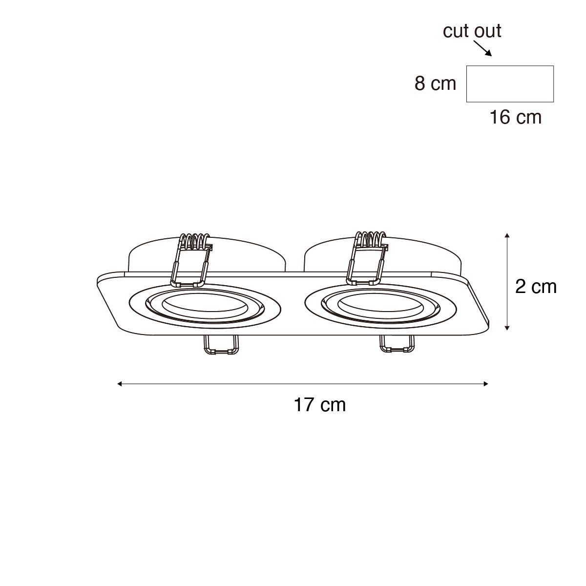 Afgeronde inbouwspot zwart GU10 50mm draai- en kantelbaar IP44 2-lichts - Alberto