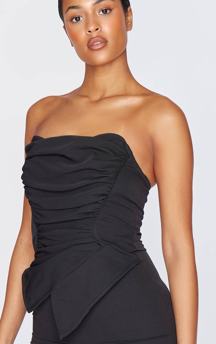 Noir Combinaison Bandeau Corset À Fronces Et Pointe Pour Grande Taille