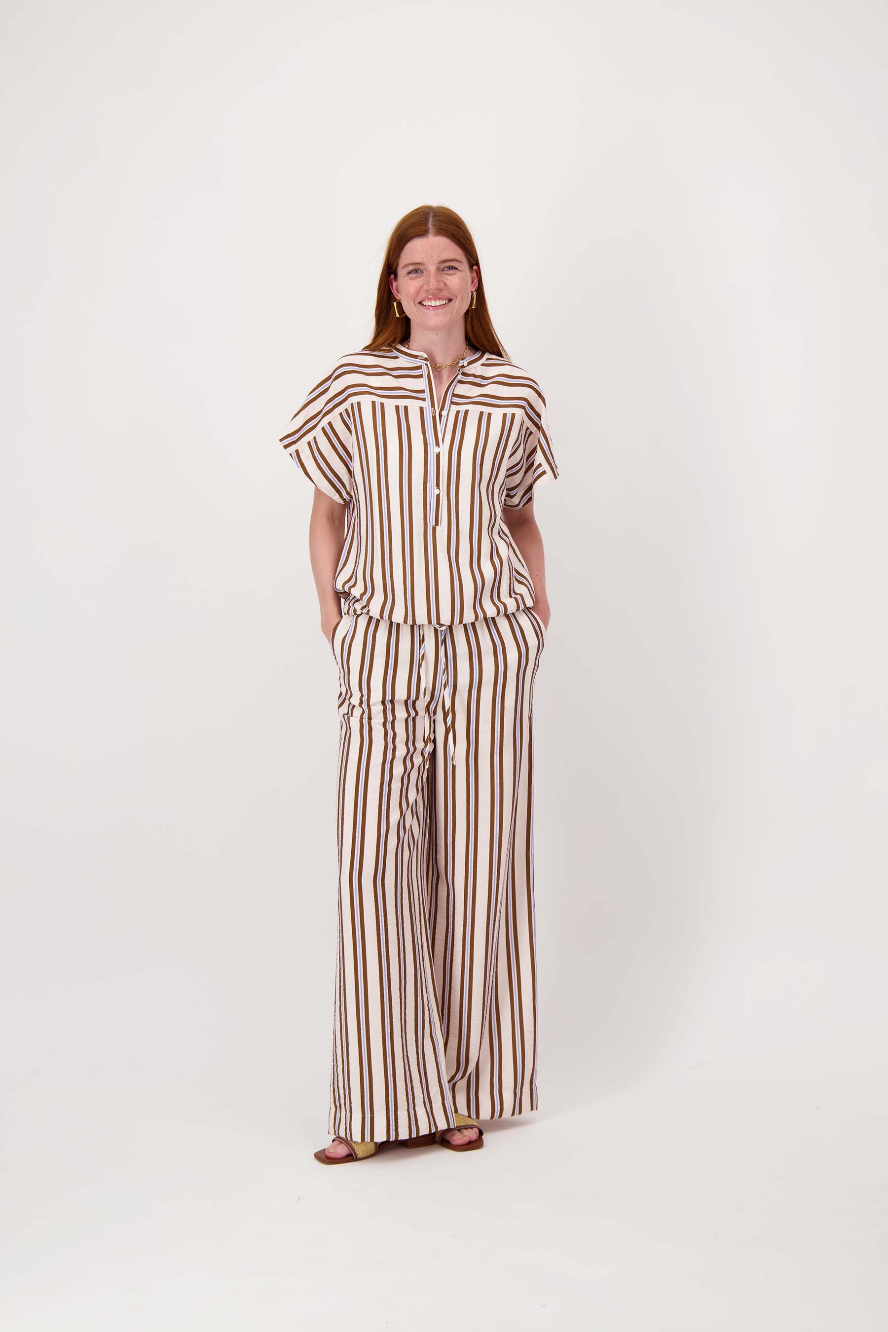 gestreepte blouse met korte mouw