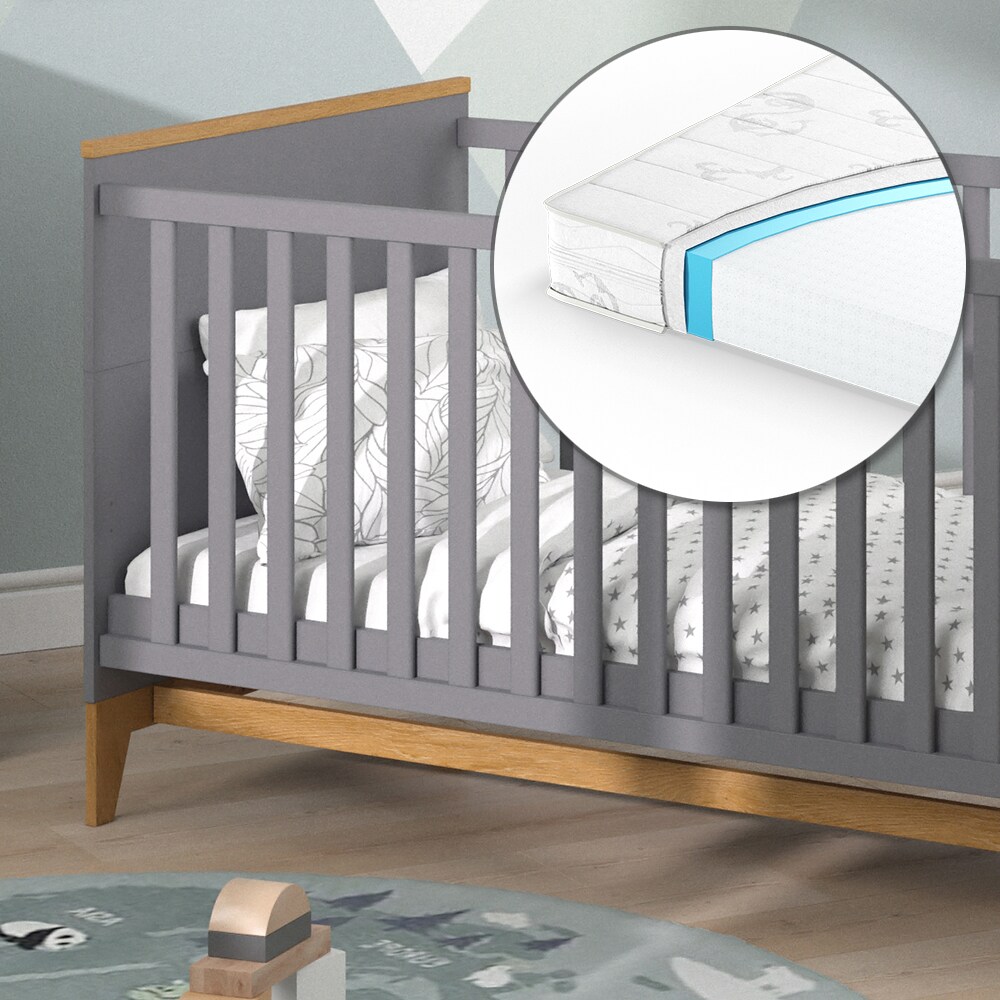 VitaliSpa Kinderbett Babybett Juniorbett Malia Grau Eiche Matratze modern 70x140 cm Kinderzimmer Bett Babyzimmerbett Kindermöbel Babymöbel Schlupfsprossen Lattenrost Rausfallschutz Einzelbett
