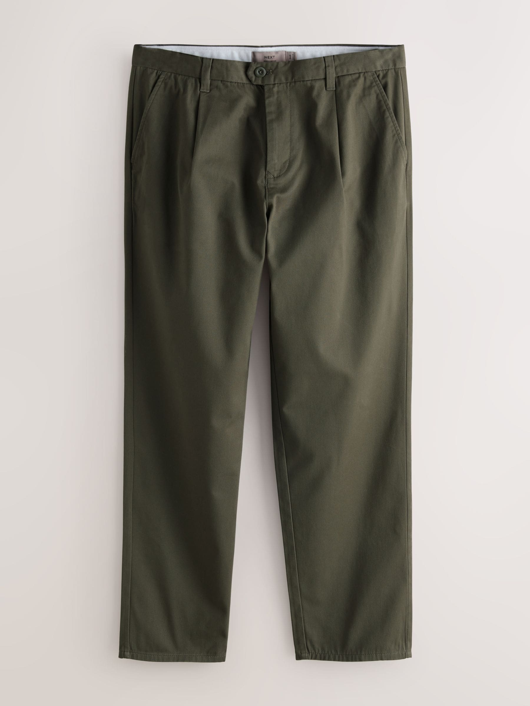 Olijfgroen - Single Pleated Stretch Chinos Trousers