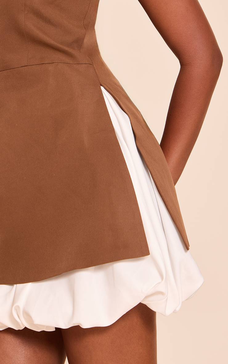 Chocolat Robe Droite Bustier Cintrée À Ourlet Bouffant