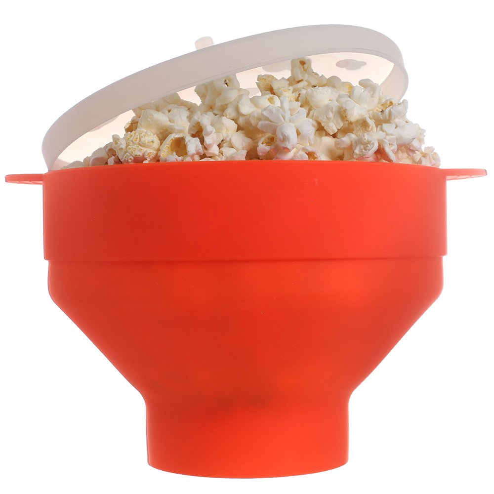 (20cm) Faltbare Silikon Mikrowellen Popcorn Schüssel mit Deckel - Rot