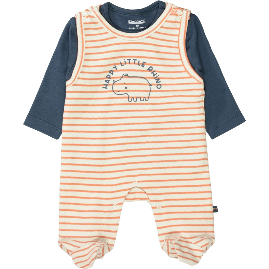 Staccato Strampler+Shirt orange gestreift