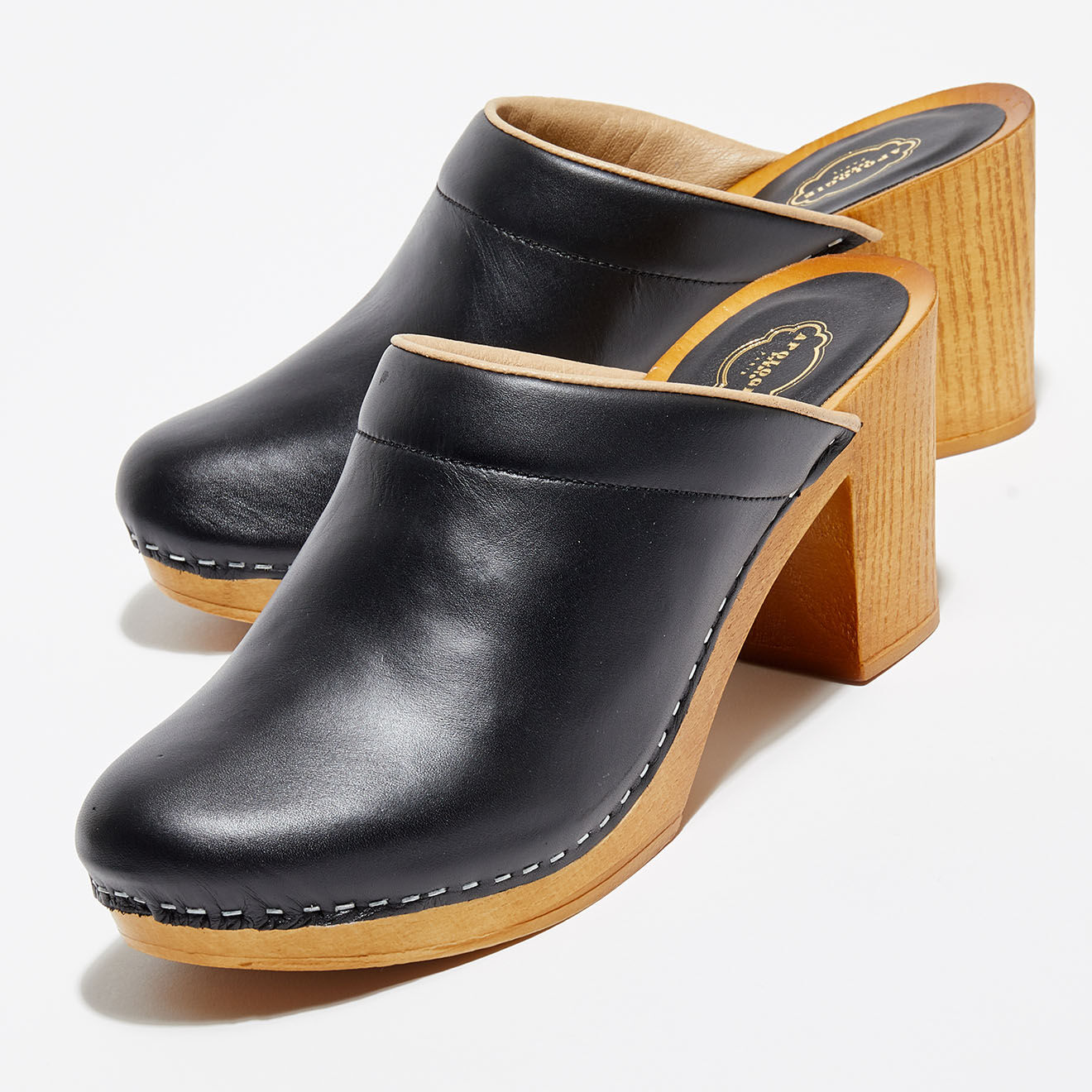 Apologie Studio Sabots en Cuir Chloé noirs - Talon 6.5 cm