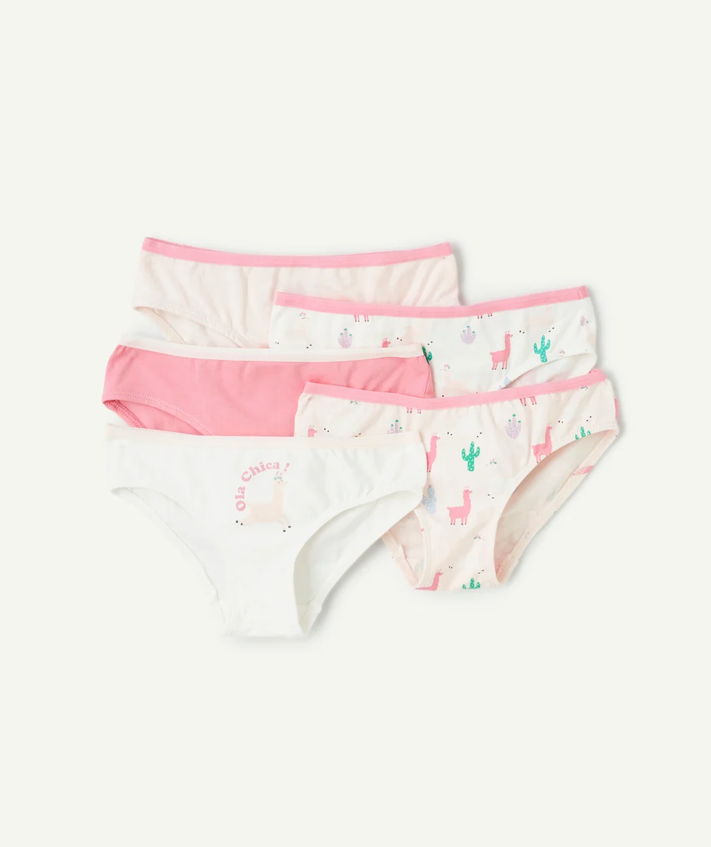 lot de 5 culottes fille en coton bio rose et blanc thème licornes