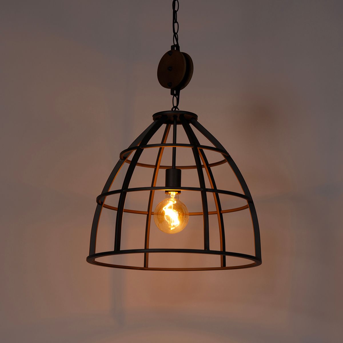 Smart hanglamp donkergrijs met hout 47 cm incl. Wifi G95 - Arthur