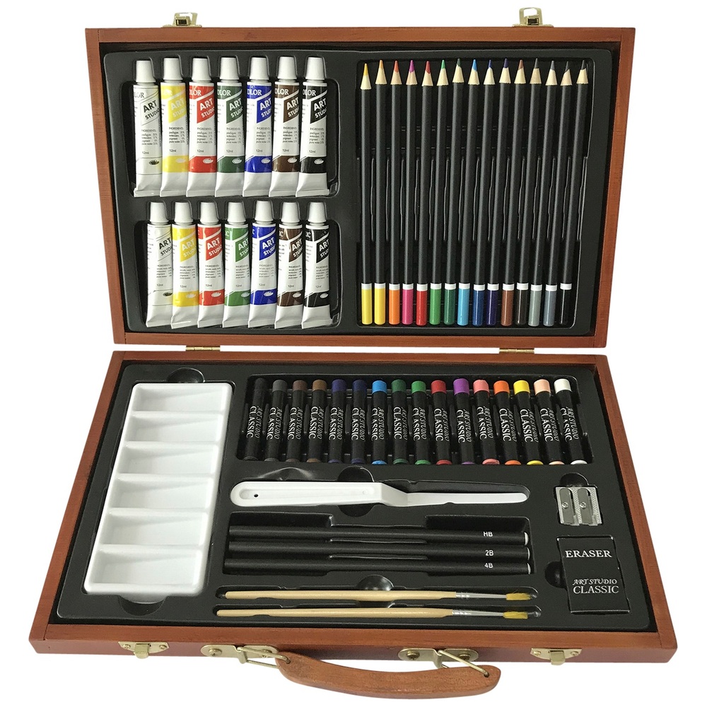 55-teiliges Kunstset in einer Holzbox