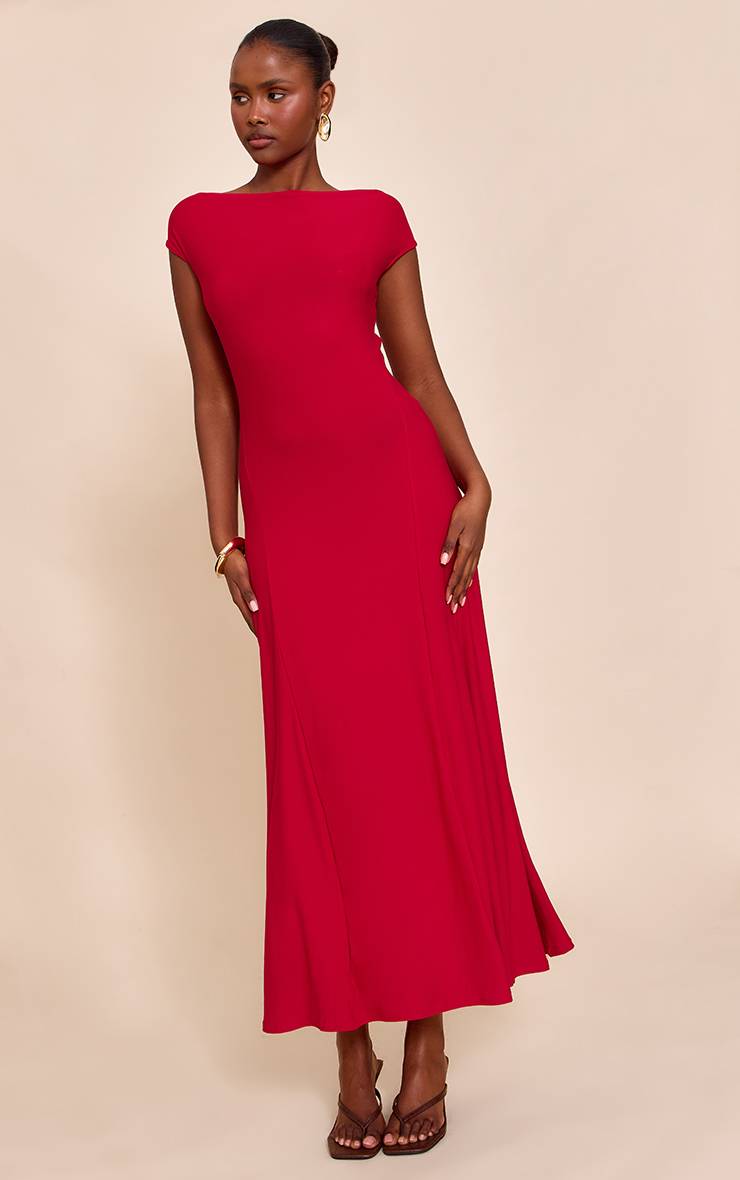 Rouge Robe Longue Fluide Asymétrique À Panneaux