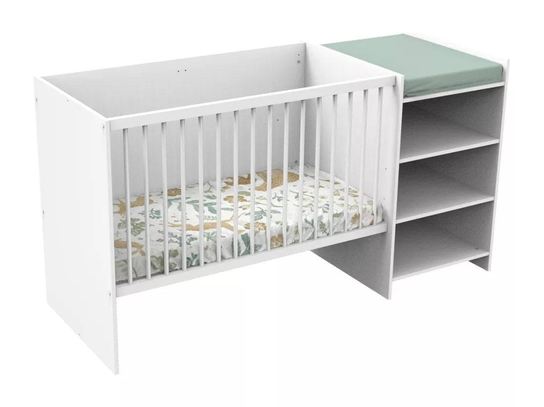 Lit bébé combiné 120x60 évolutif en 90x190 en bois blanc