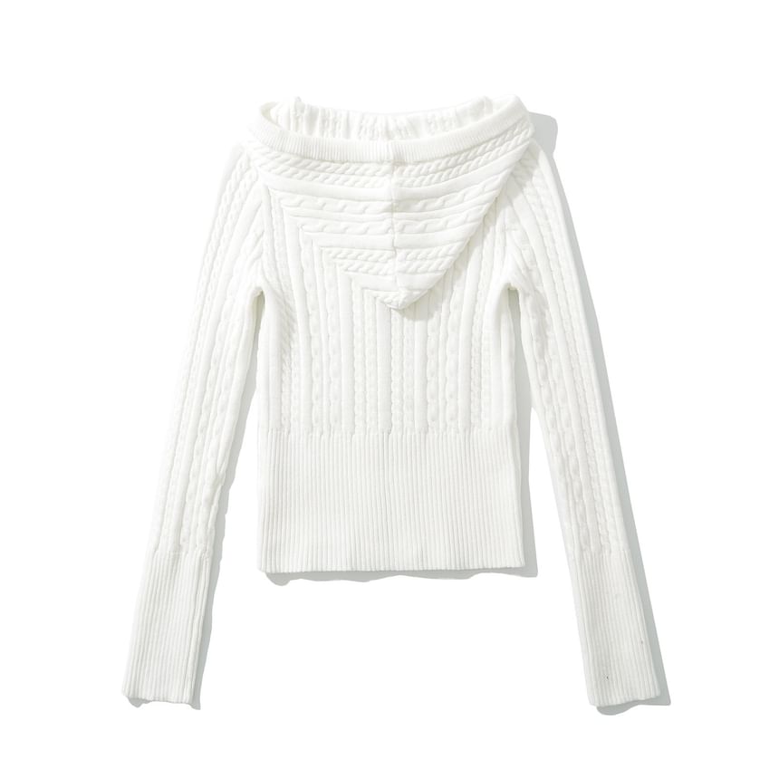 Klevy - Effen kabelgebreid vest met trekkoord, capuchon en rits