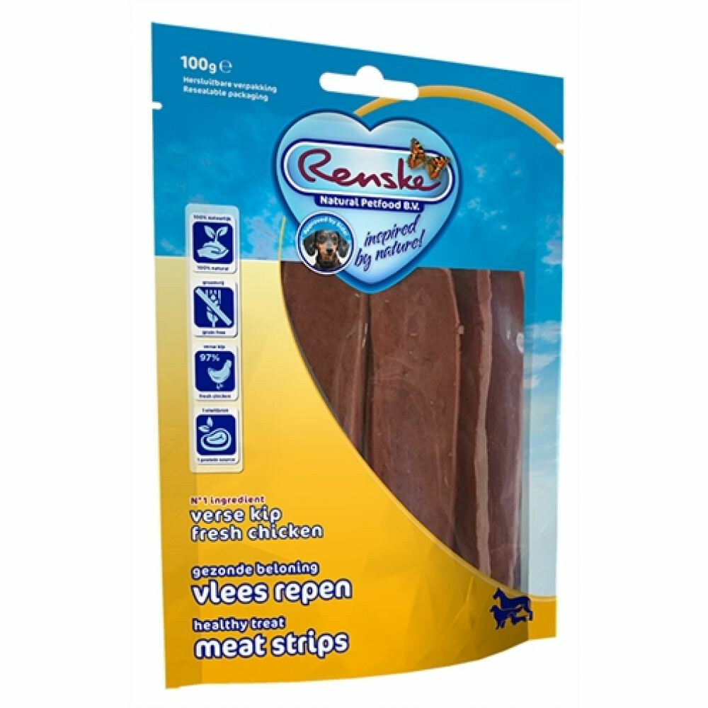 Renske Gezonde Beloning Vleesrepen Kip100 gr