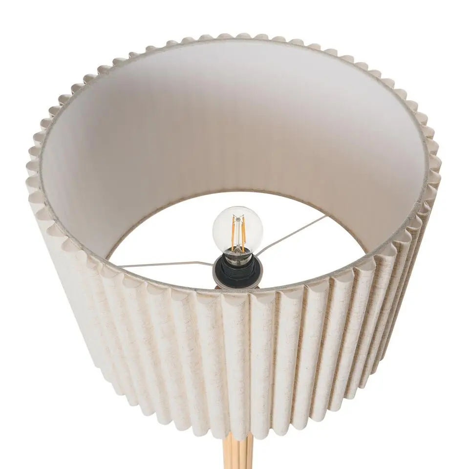 BELESSA - Staande lamp - Lichtbeige - Linnen/Rubberhout