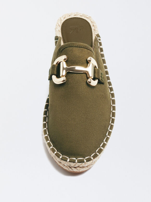 Mules de juta com fivela - Cáqui