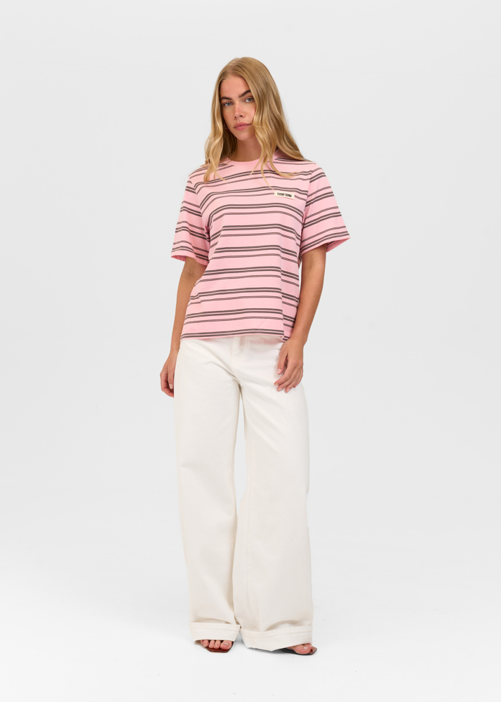 Friday Denim striped t-shirt lichtroze