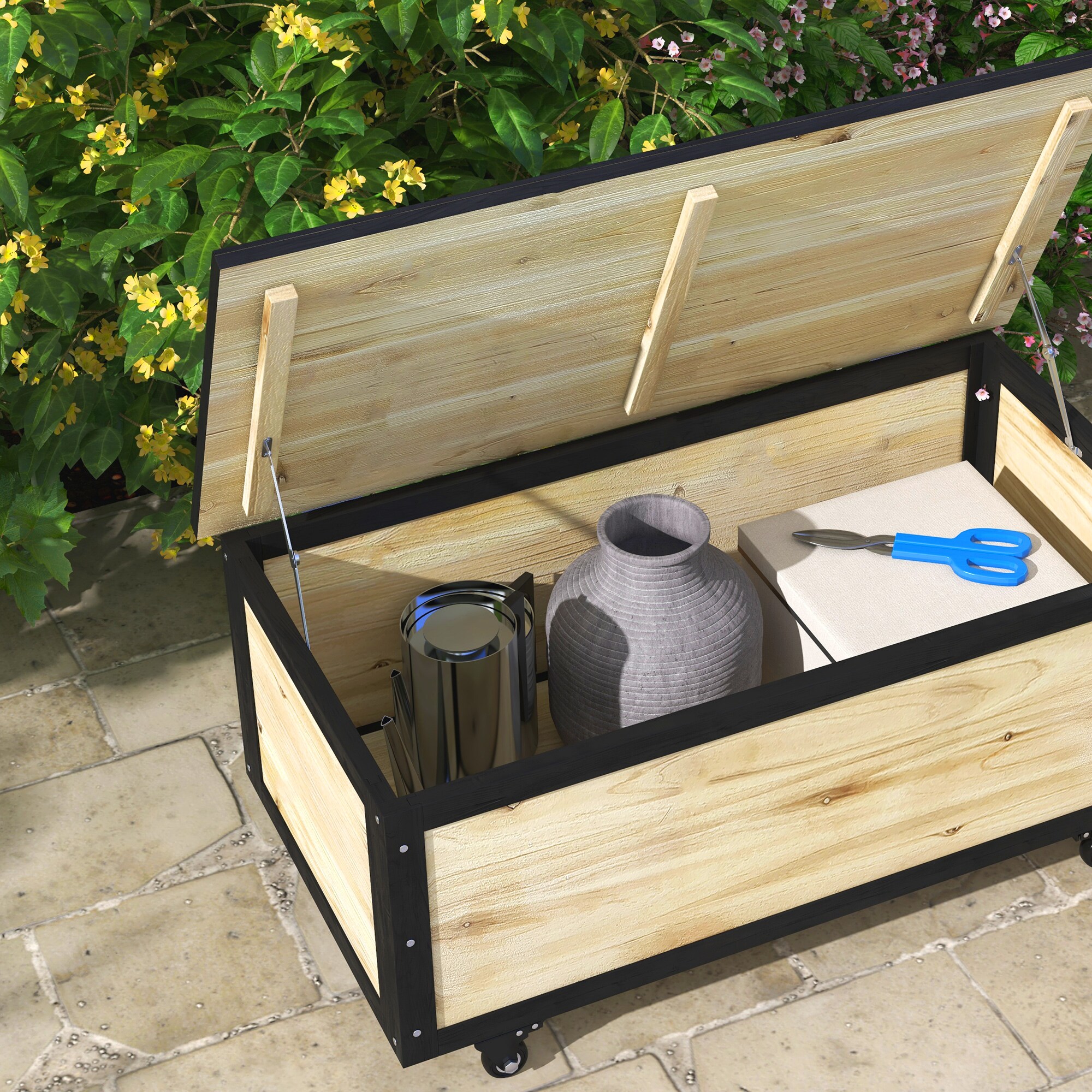 Outsunny Aufbewahrungstruhe mit 4 Rollen natur 100L x 50B x 43H cm