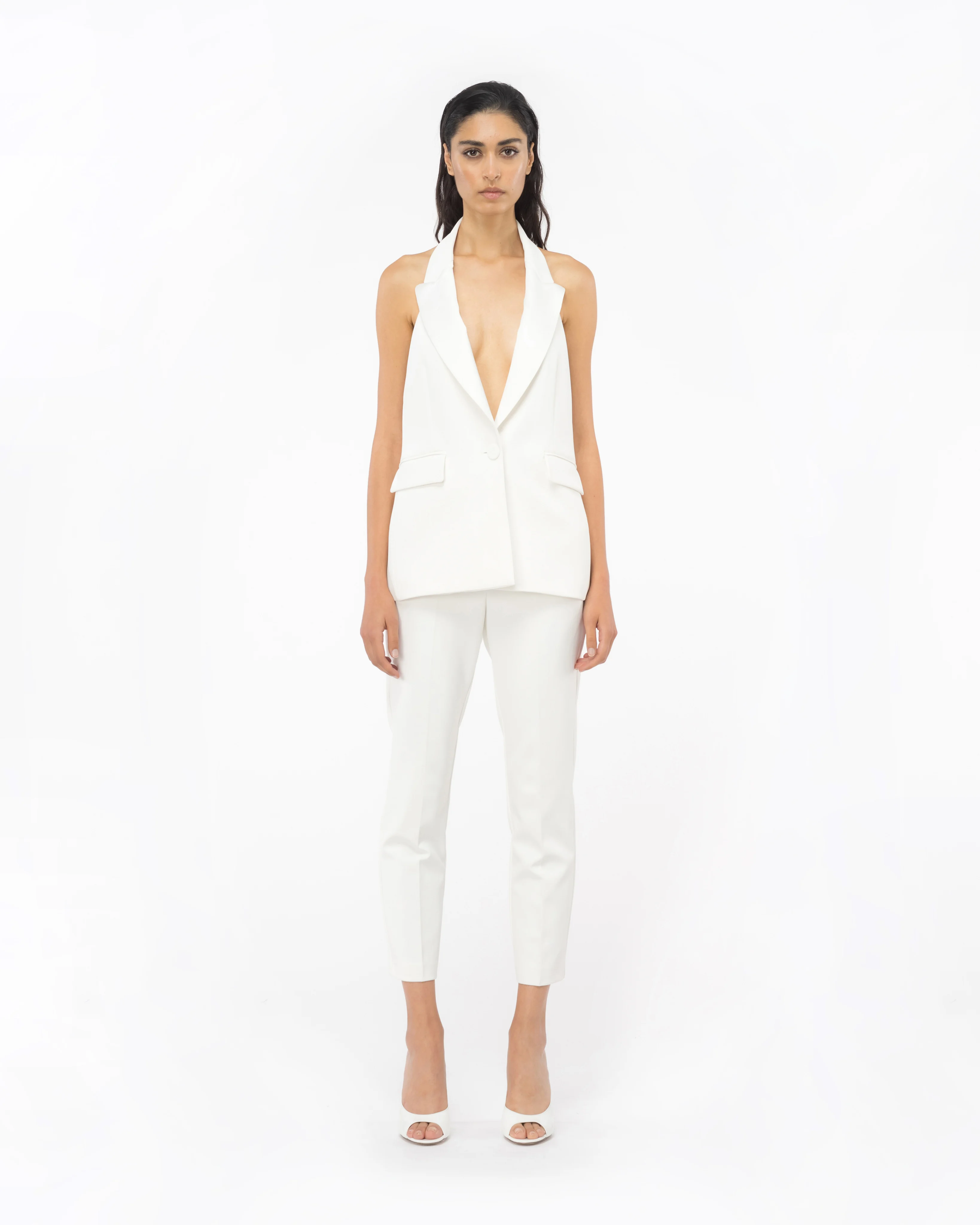 Blazer droit avec découpe au dos | Blanc