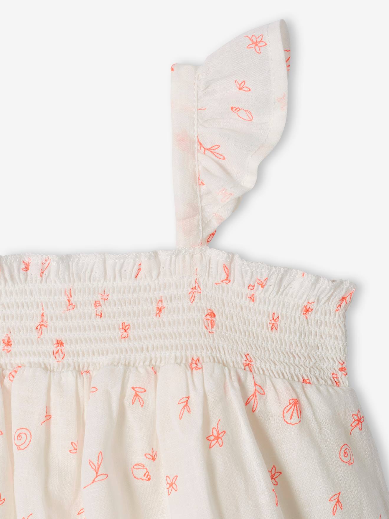 Roupa de bebê: vestido e calcinha de cor crua
