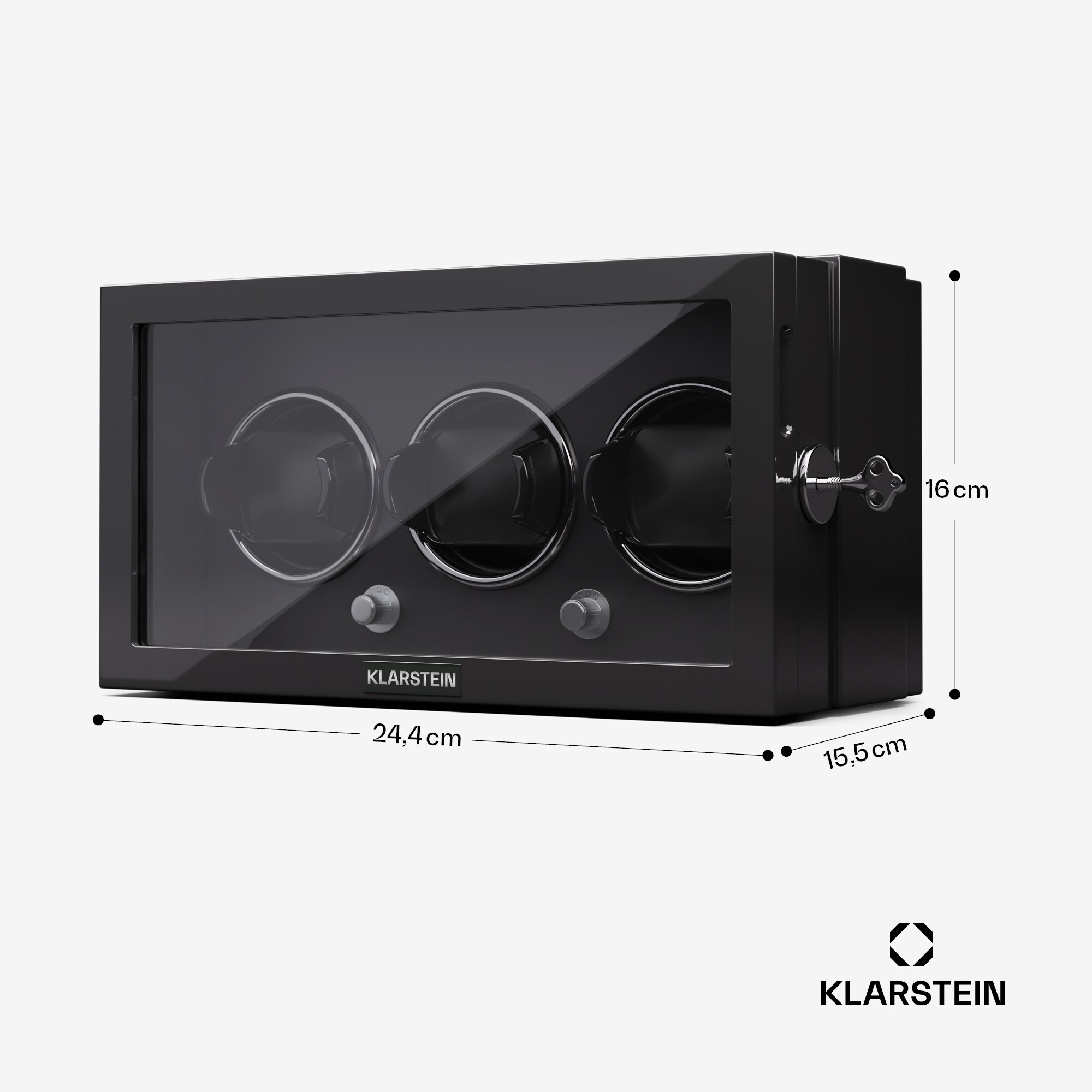 Sarthe 3 Uhrenbeweger 3 Uhren 4 Rotationsmodi LED Beleuchtung Schloss Schwarz