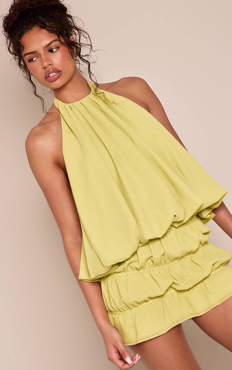 Citron Vert Ensemble Coordonné Haut Dos Nu Col Licou En Mousseline