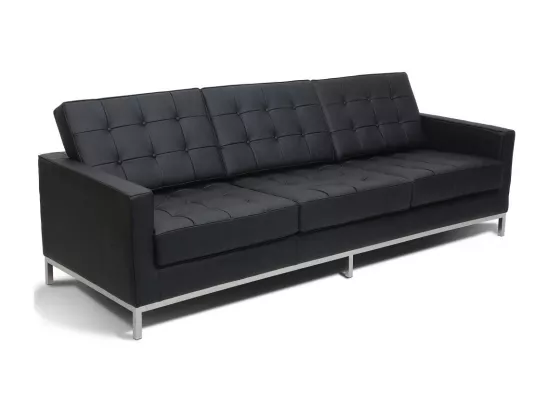 Canapé design 3 places capitonné cuir noir Flora 204cm