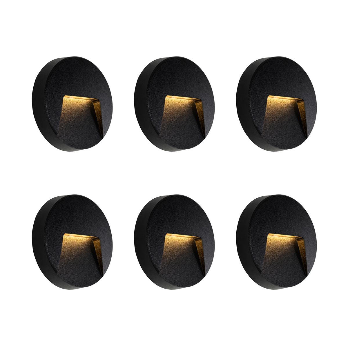 Set van 6 buiten wandlampen zwart rond incl. LED IP65 - Gem
