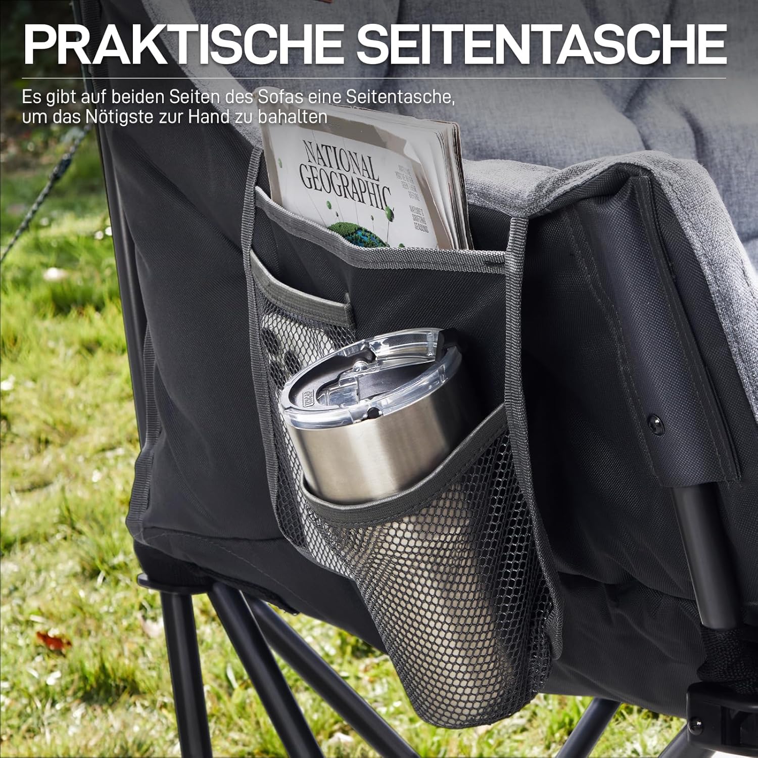 EVER ADVANCED Campingstuhl Faltbar 124CM Breit Campingsofa für 2 Personen Faltsofa 320KG Belastbar, Campingcouch Dick Gepolstert Klappstuhl XXL 2 Sitzer Hohe Lehne für Outdoor Garten Balkon Indoor
