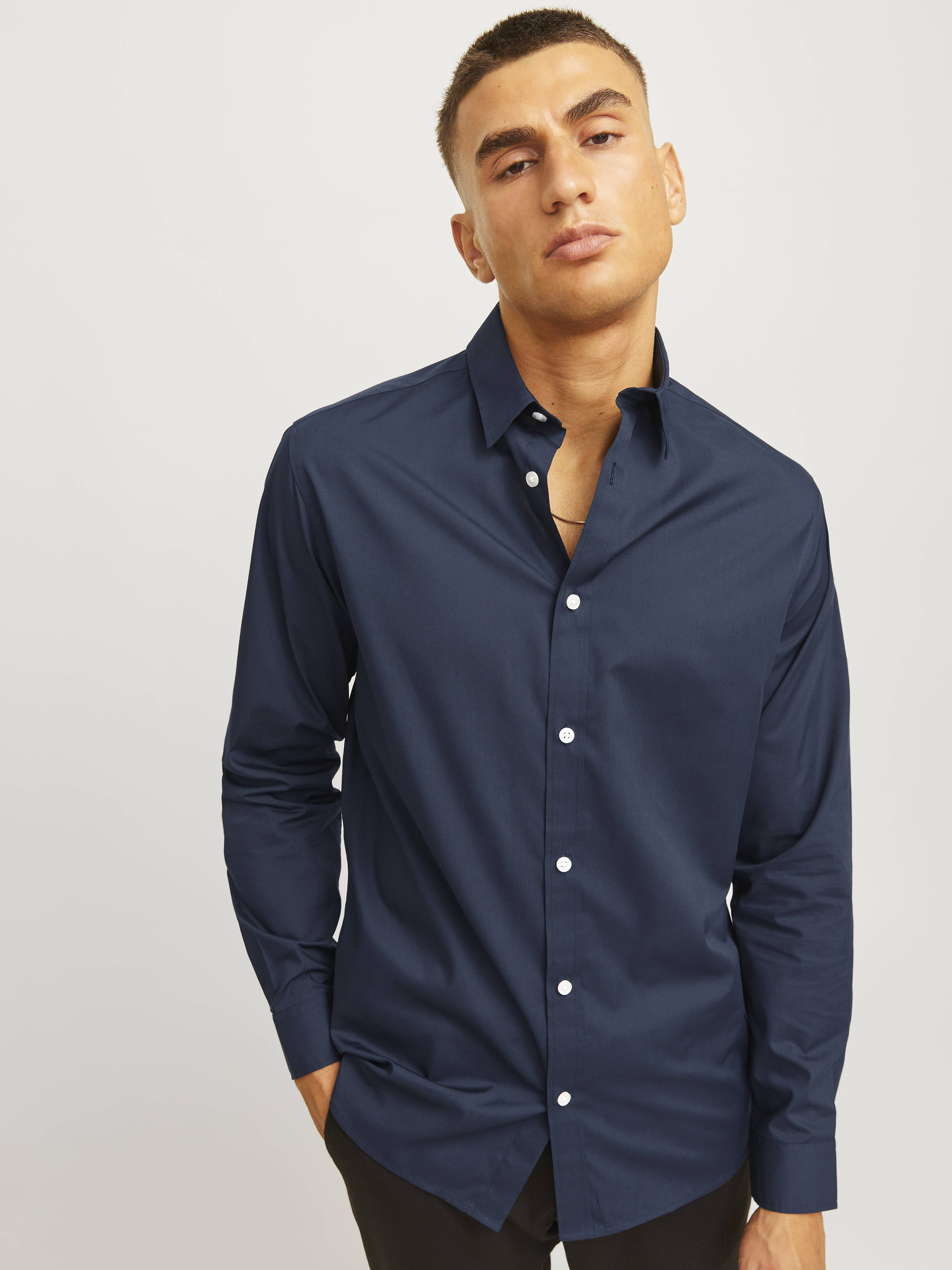 JJ REBEL slim fit overhemd JREBGAVIN donkerblauw