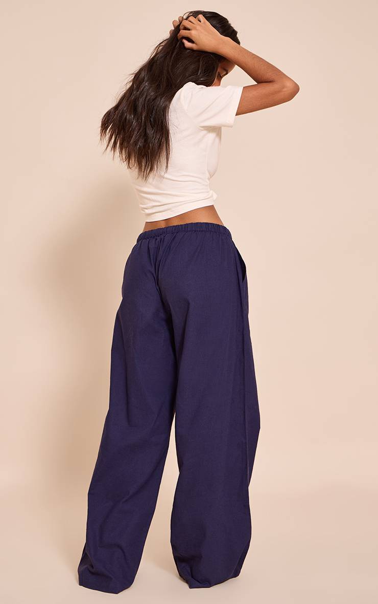 Bleu Marine Pantalon Petite En Lin Avec Taille À Cordon Coulissant