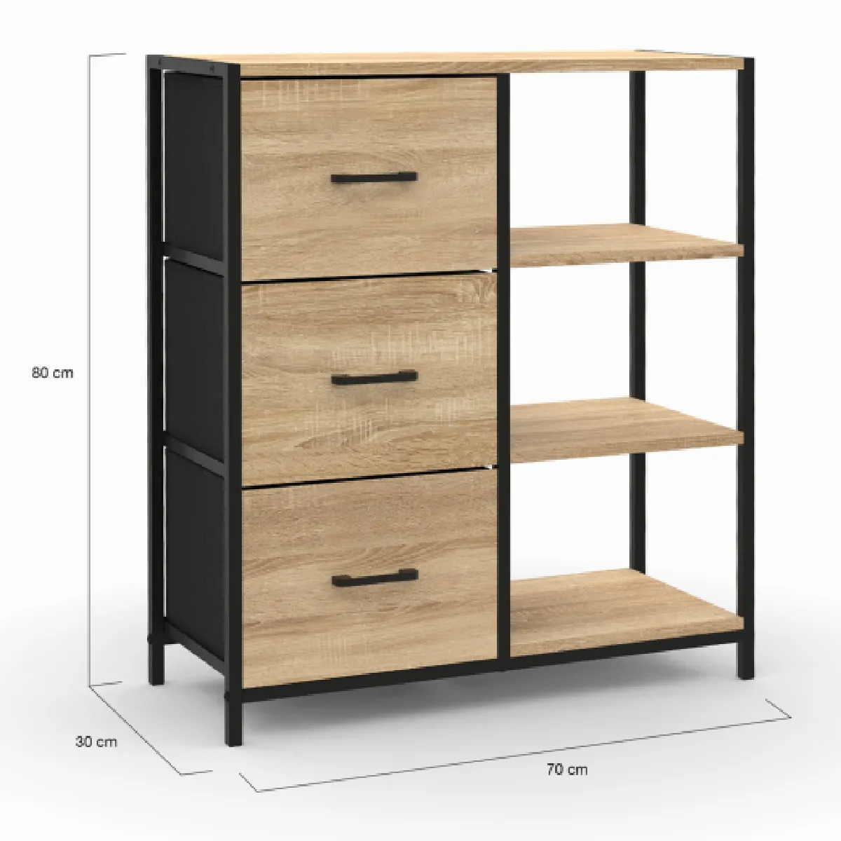 Idmarket Market Buffet UTAH 3 tiroirs 70 cm