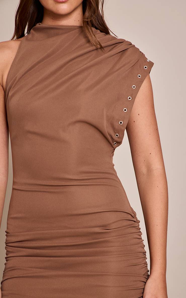 Beige Robe Mini Asymétrique Tissée Avec Détail Œillets