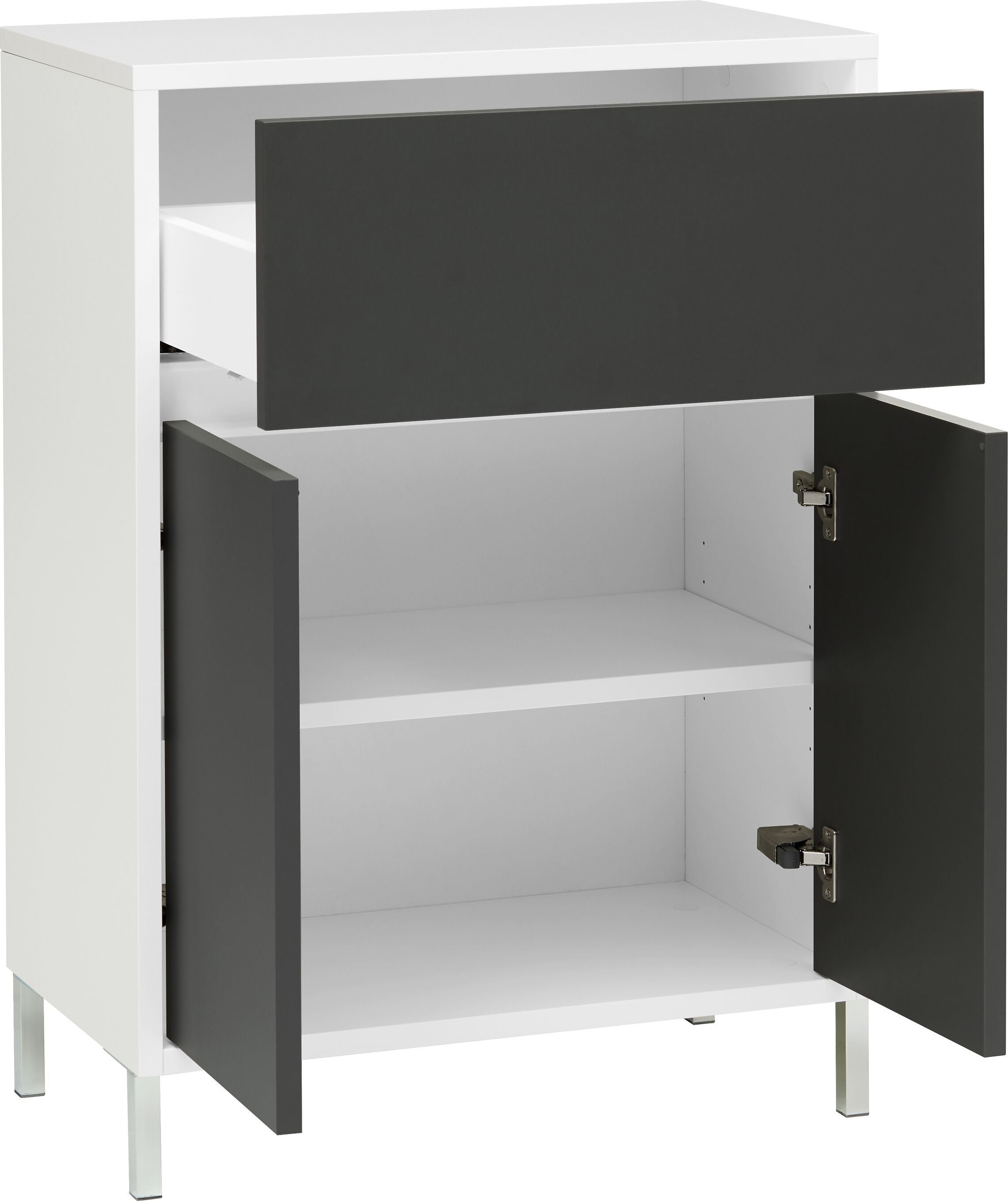 SIERRA Beistellmöbel - Weiss / Anthrazit / B: 60.0 cm x T: 35.0 cm x H: 84.3 cm