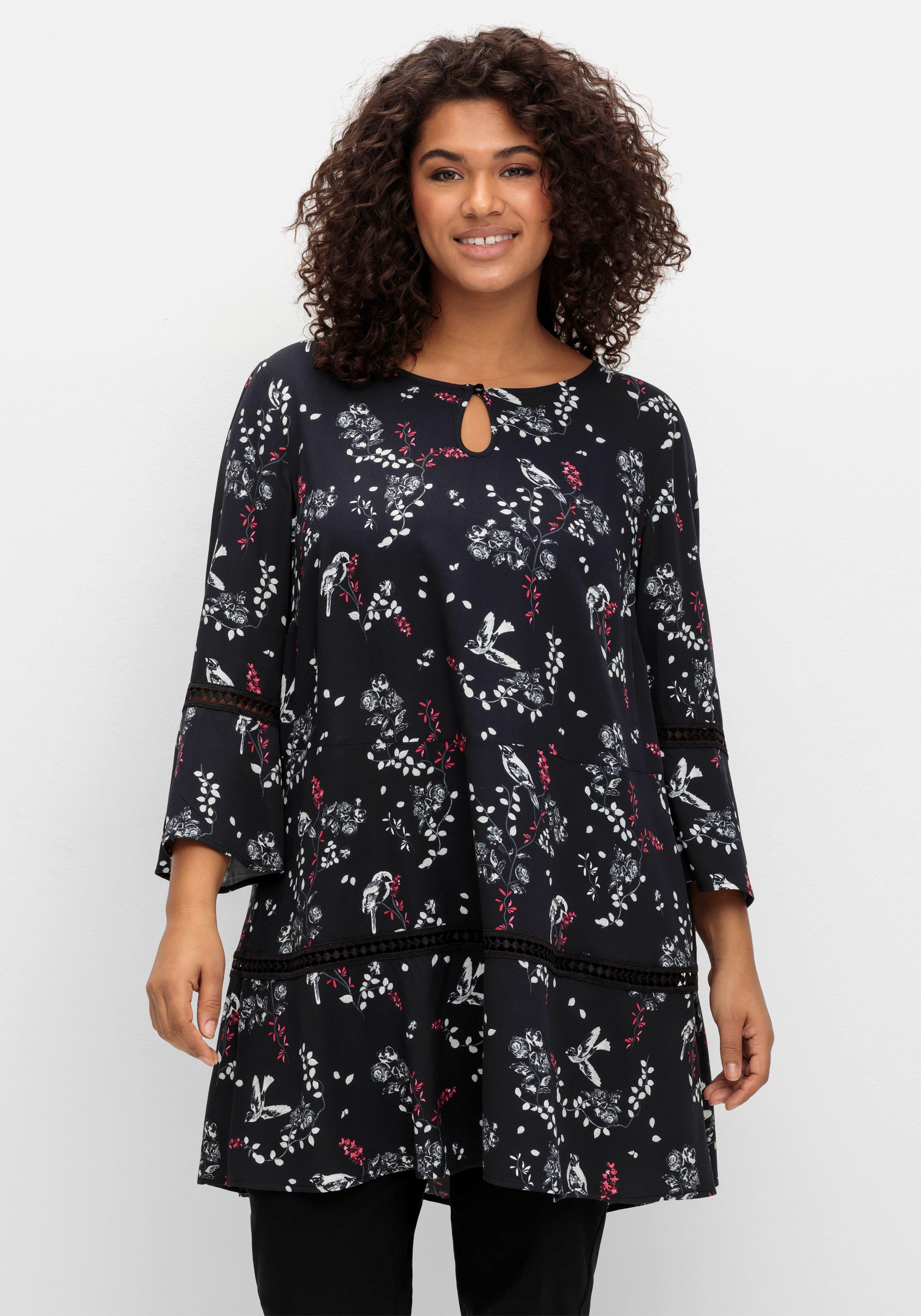 Longtunika mit floralem Print und Lochmusterdetails