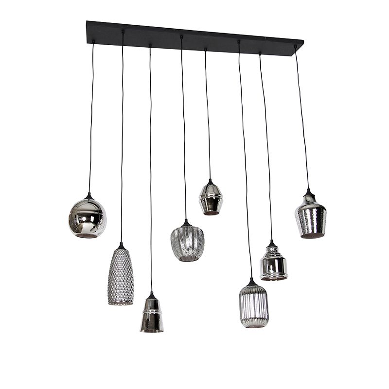 Art deco hanglamp zwart met smoke glas 8-lichts - Hanne