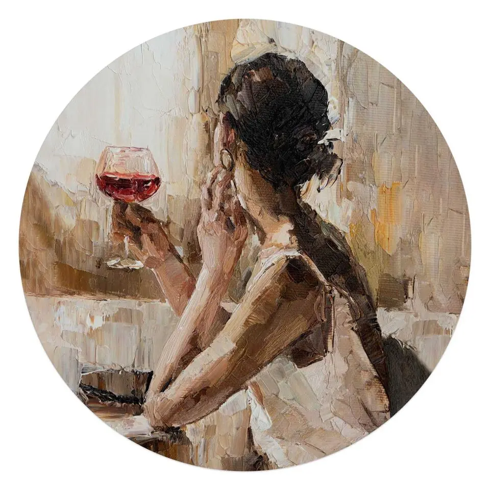 Glasschilderij Evening Wine - Ø 70cm - Beige